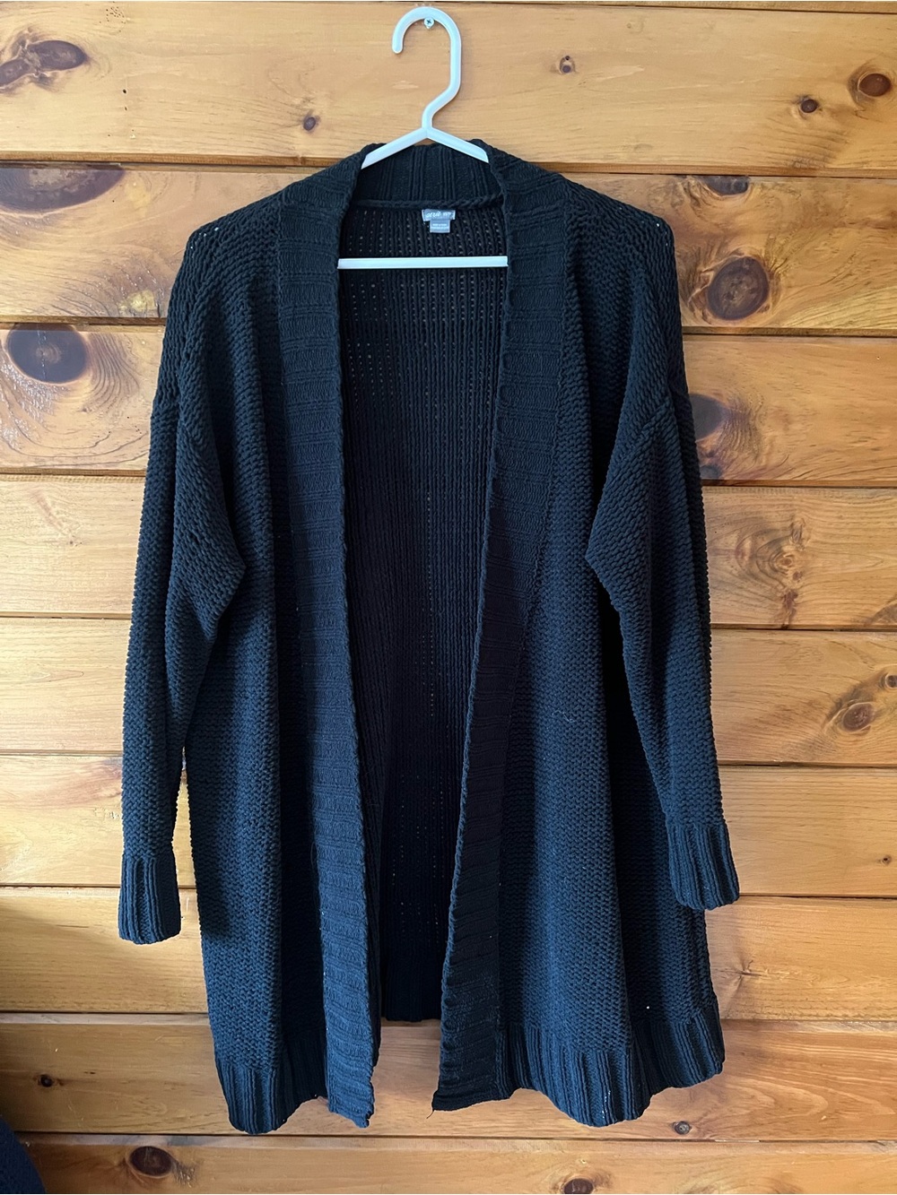 aerie Black Open-Front Knit Cardigan